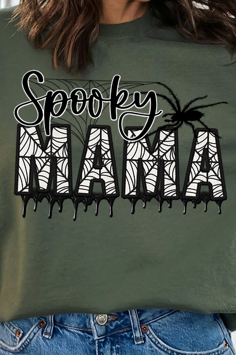 Spooky Mama Faux Embroidery Heavy-weight Crew Sweatshirt - Wholesale Accessory Market