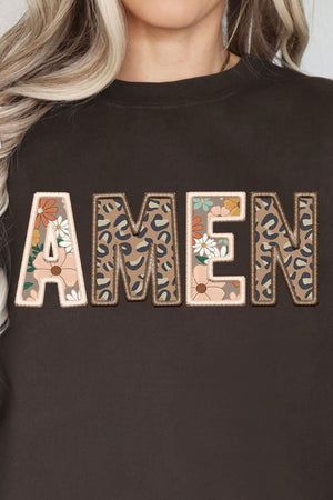 Boho Amen Faux Embroidery Transfer Heavy-weight Crew Sweatshirt - Wholesale Accessory Market