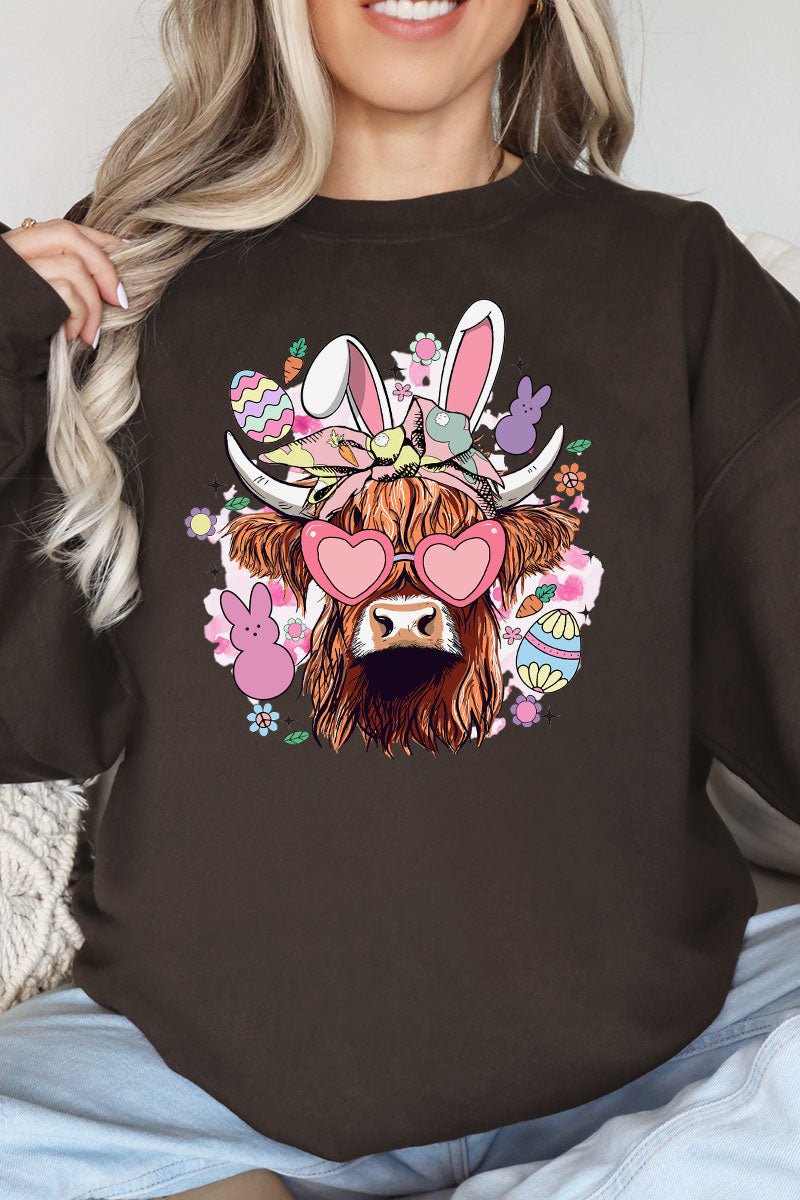 Bunny Hoppin' Highland Cow Heavy-weight Crew Sweatshirt - Wholesale Accessory Market