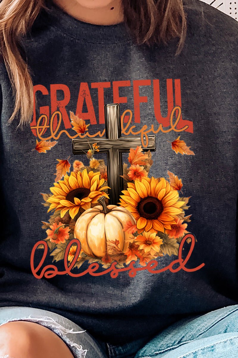 Grateful Thankful Blessed Harvest Heavy-weight Crew Sweatshirt - Wholesale Accessory Market