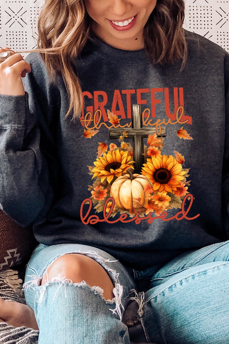 Grateful Thankful Blessed Harvest Heavy-weight Crew Sweatshirt - Wholesale Accessory Market