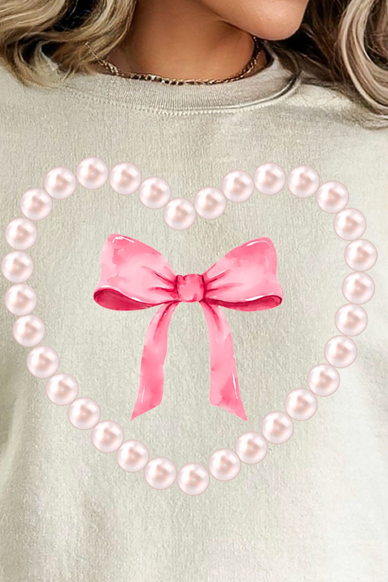 Pearl Heart Coquette Bow Heavy-weight Crew Sweatshirt - Wholesale Accessory Market