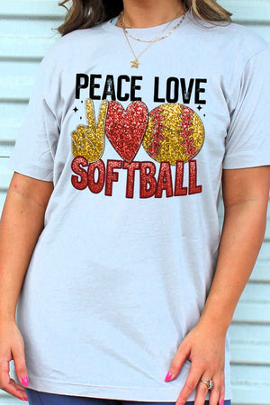 Faux Sequin Peace Love Softball Transfer Unisex Blend Tee - Wholesale Accessory Market