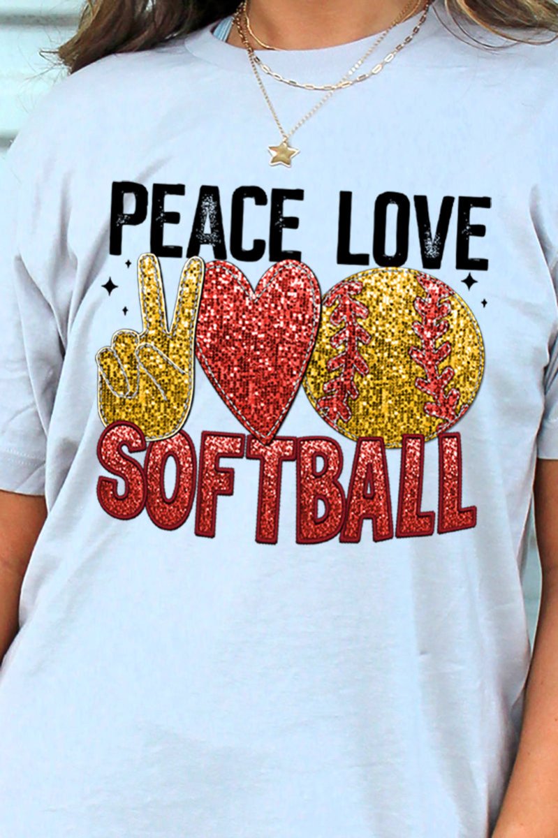 Faux Sequin Peace Love Softball Transfer Unisex Blend Tee - Wholesale Accessory Market