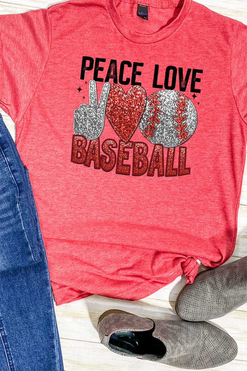 Faux Sequin Peace Love Baseball Transfer Unisex Blend Tee - Wholesale Accessory Market