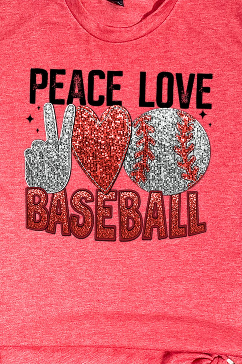 Faux Sequin Peace Love Baseball Transfer Unisex Blend Tee - Wholesale Accessory Market