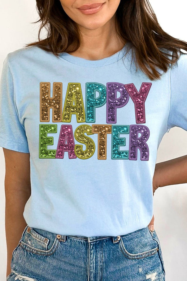 Happy Easter Faux Sequin Transfer Unisex Blend Tee - Wholesale Accessory Market