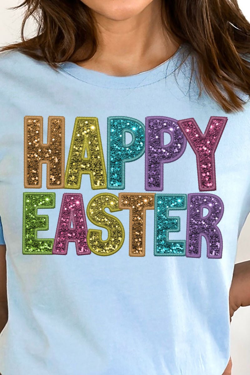 Happy Easter Faux Sequin Transfer Unisex Blend Tee - Wholesale Accessory Market