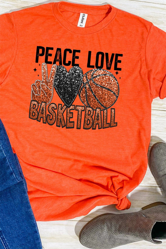 Faux Sequin Peace Love Basketball Transfer Unisex Blend Tee - Wholesale Accessory Market