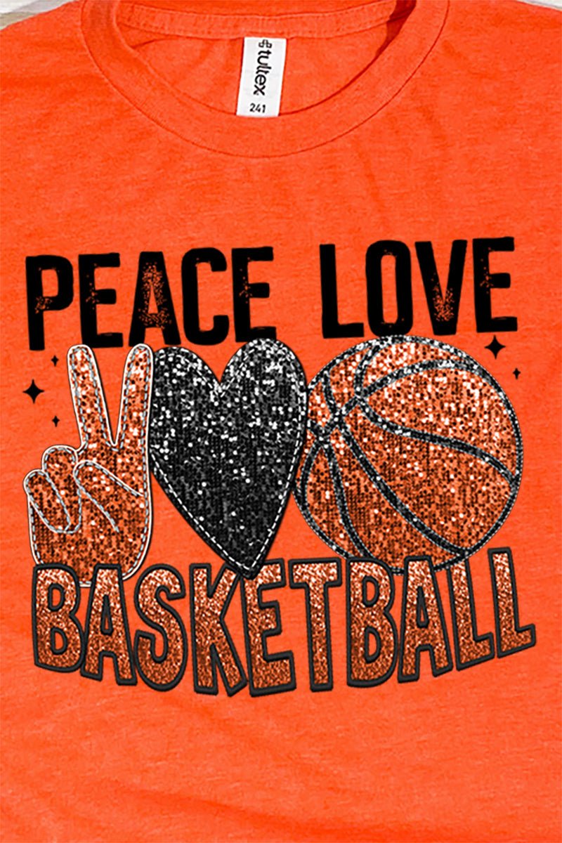 Faux Sequin Peace Love Basketball Transfer Unisex Blend Tee - Wholesale Accessory Market