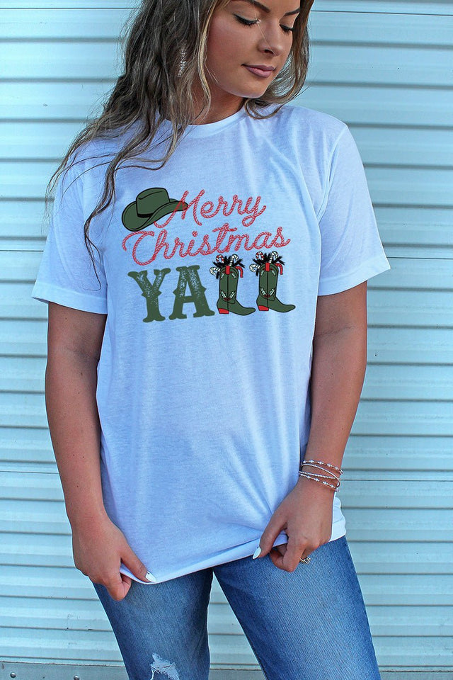 Boots Merry Christmas Y'all Unisex Blend Tee - Wholesale Accessory Market