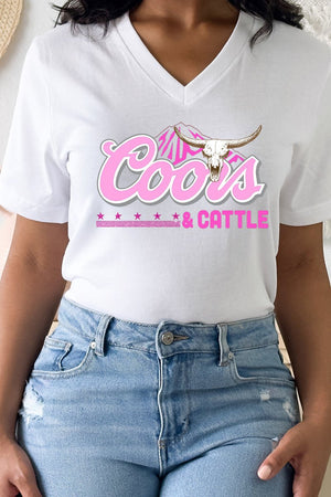 Pink Coors And Cattle Unisex Poly-Rich Blend V-Neck Tee - Wholesale Accessory Market