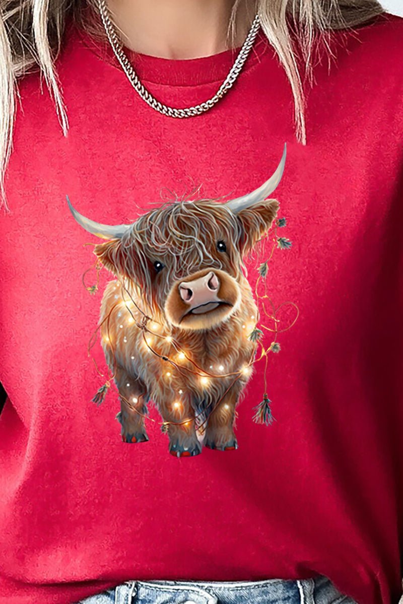 Caught In Lights Highland Cow Short Sleeve Relaxed Fit T-Shirt - Wholesale Accessory Market