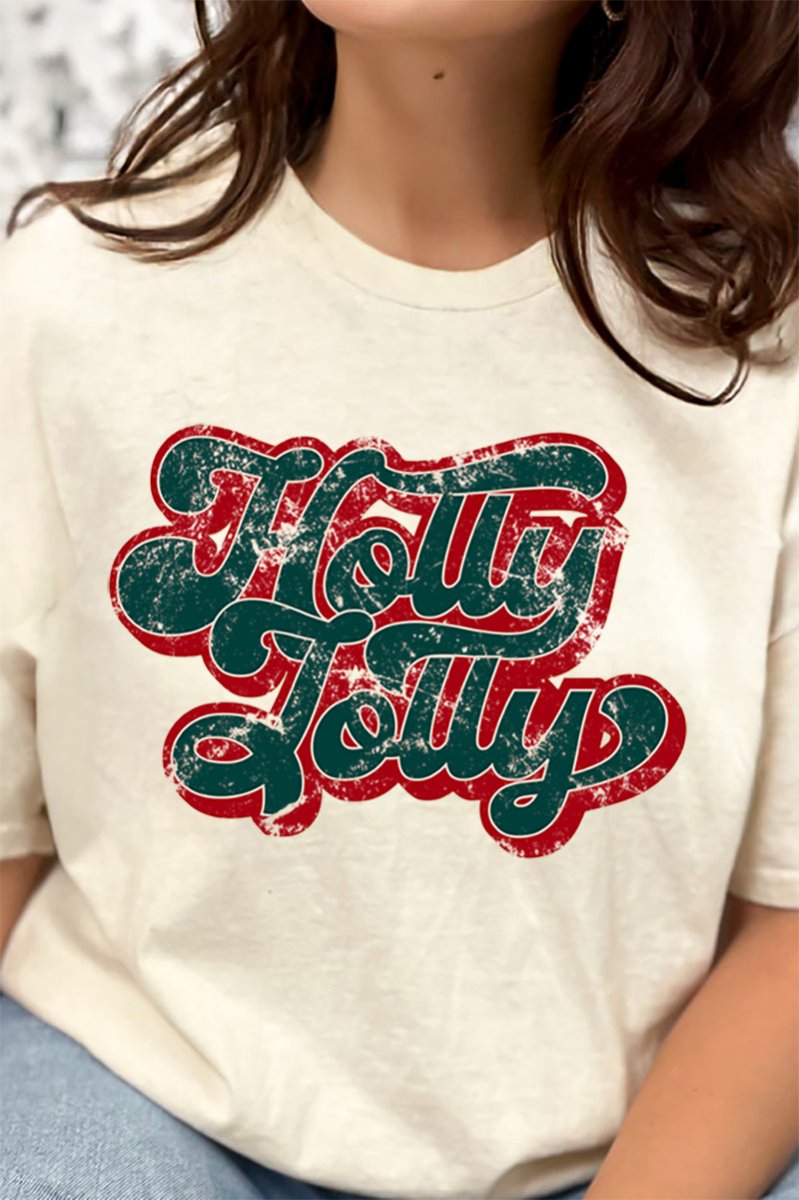 Distressed Groovy Holly Jolly Short Sleeve Relaxed Fit T-Shirt - Wholesale Accessory Market