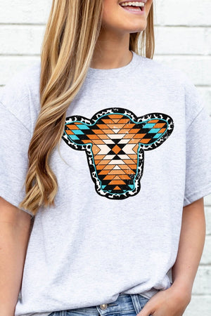 Aztec Cow Portrait Short Sleeve Relaxed Fit T-Shirt - Wholesale Accessory Market