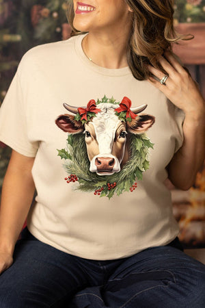 Cow Christmas On The Farm Short Sleeve Relaxed Fit T-Shirt - Wholesale Accessory Market