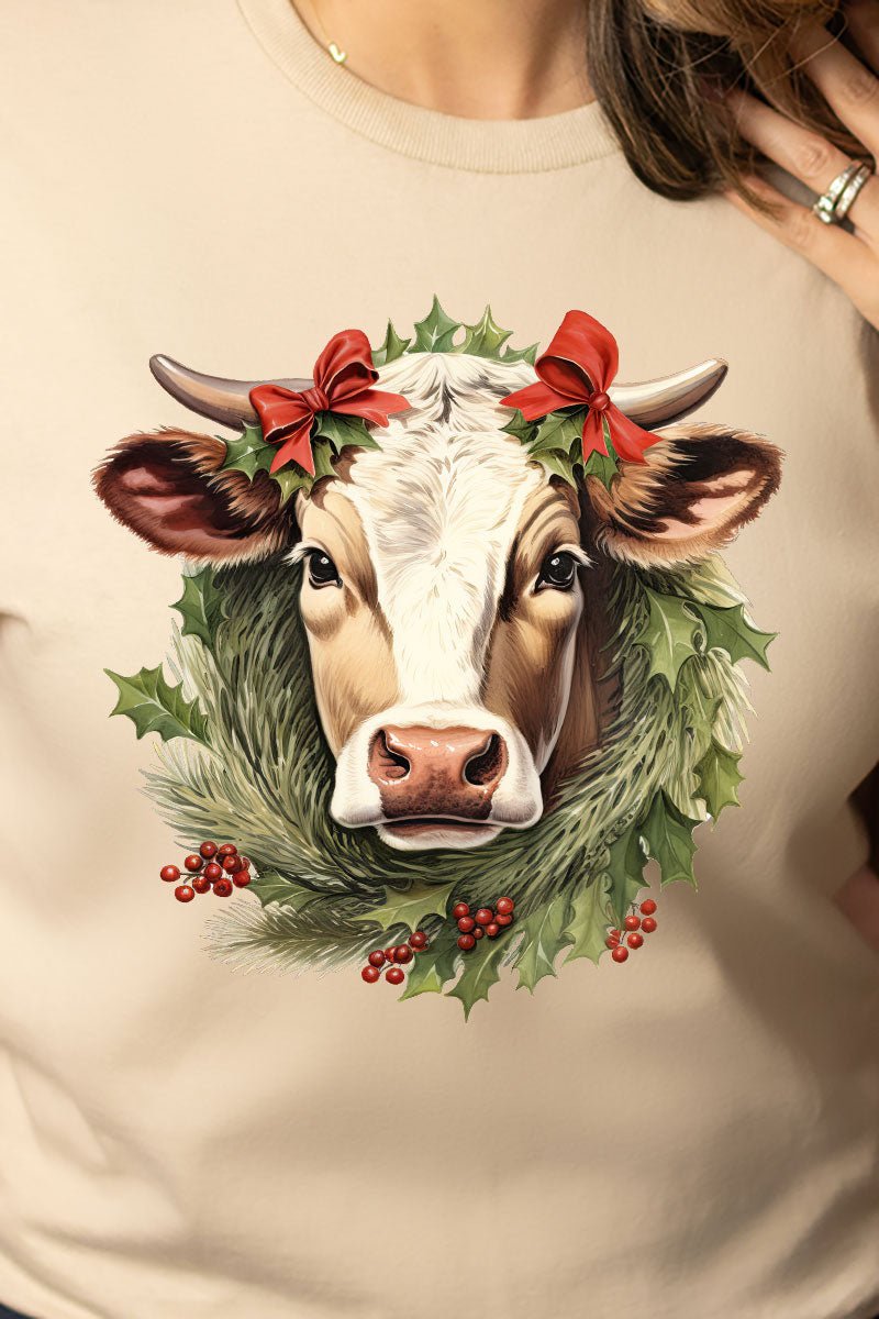 Cow Christmas On The Farm Short Sleeve Relaxed Fit T-Shirt - Wholesale Accessory Market