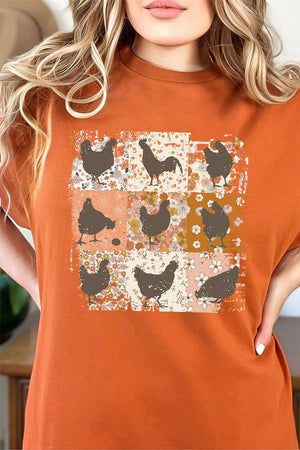 Patchwork Chickens Short Sleeve Relaxed Fit T-Shirt - Wholesale Accessory Market