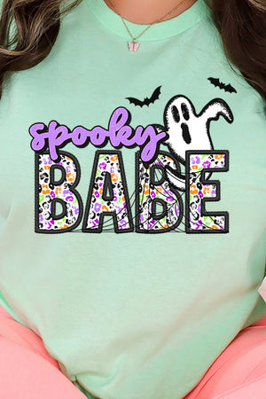 Faux Embroidery Spooky Babe Short Sleeve Relaxed Fit T-Shirt - Wholesale Accessory Market