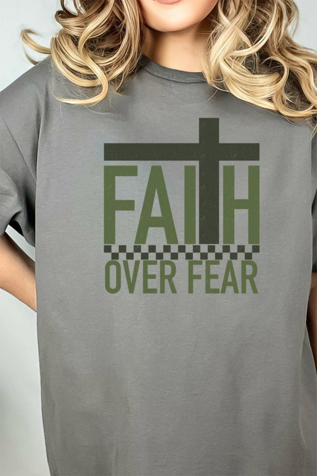 Checked Faith Over Fear Short Sleeve Relaxed Fit T-Shirt - Wholesale Accessory Market