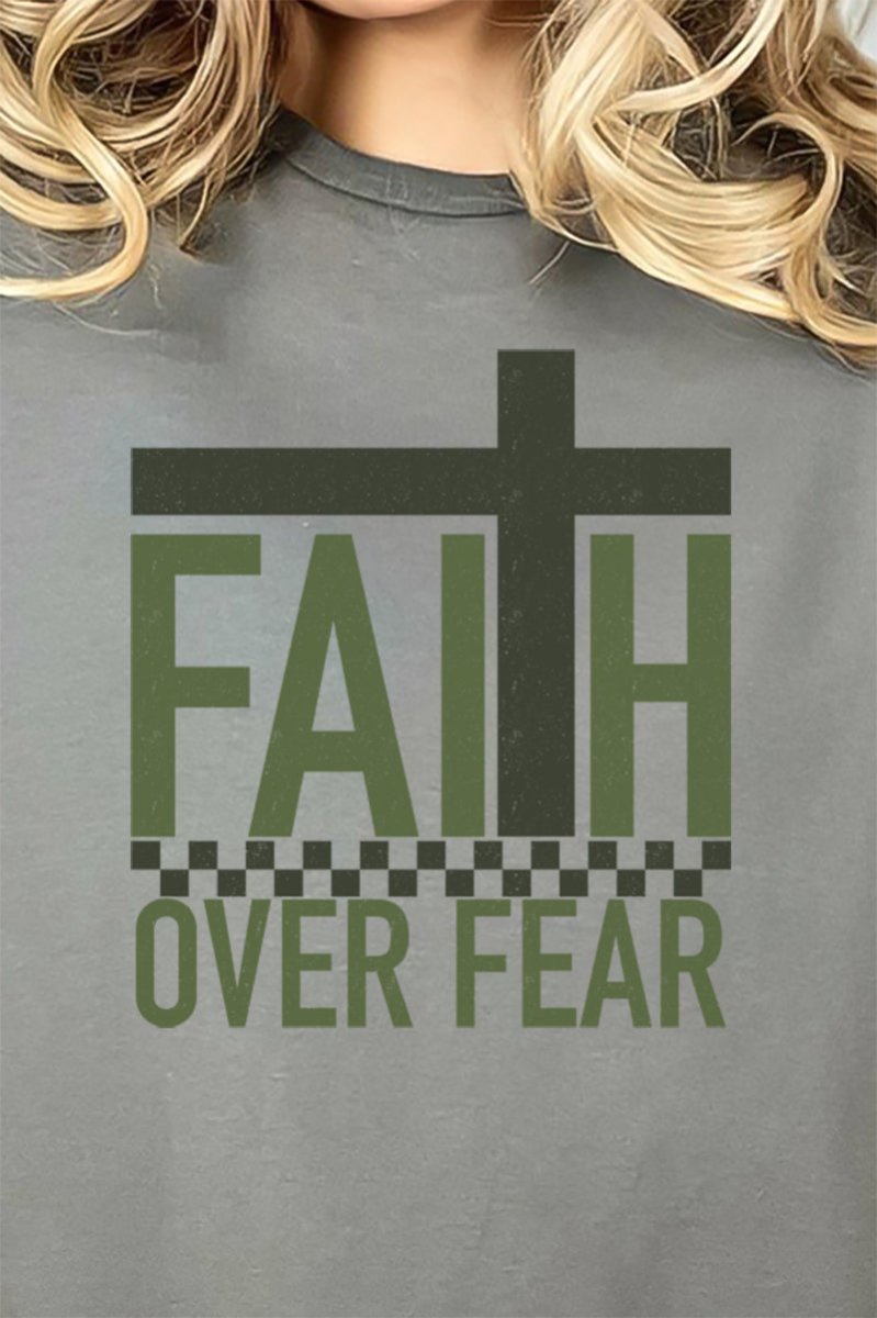 Checked Faith Over Fear Short Sleeve Relaxed Fit T-Shirt - Wholesale Accessory Market