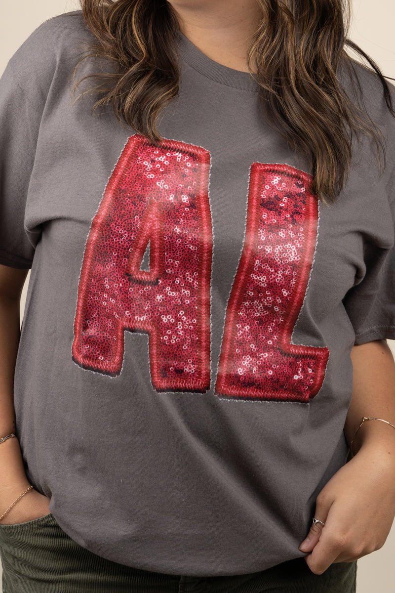 Faux Sequin AL Short Sleeve Relaxed Fit T-Shirt - Wholesale Accessory Market