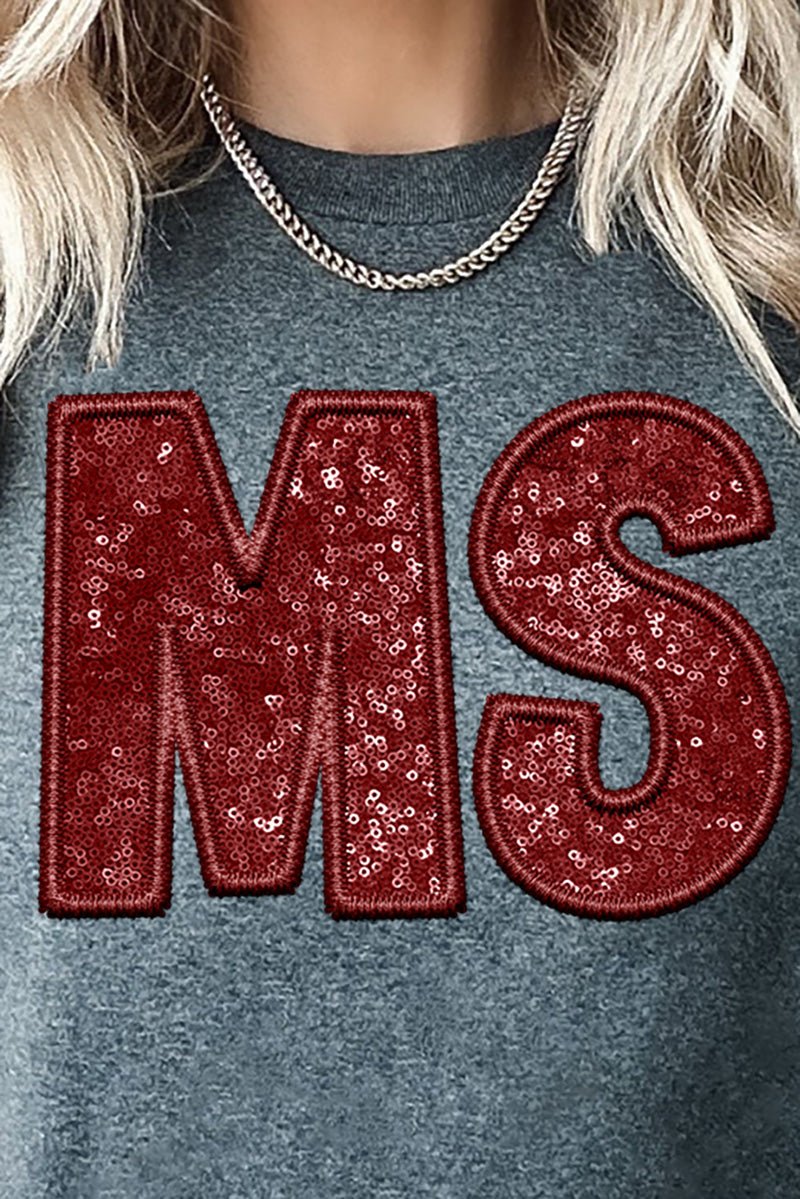 Faux Sequin Transfer Maroon MS Short Sleeve Relaxed Fit T-Shirt - Wholesale Accessory Market