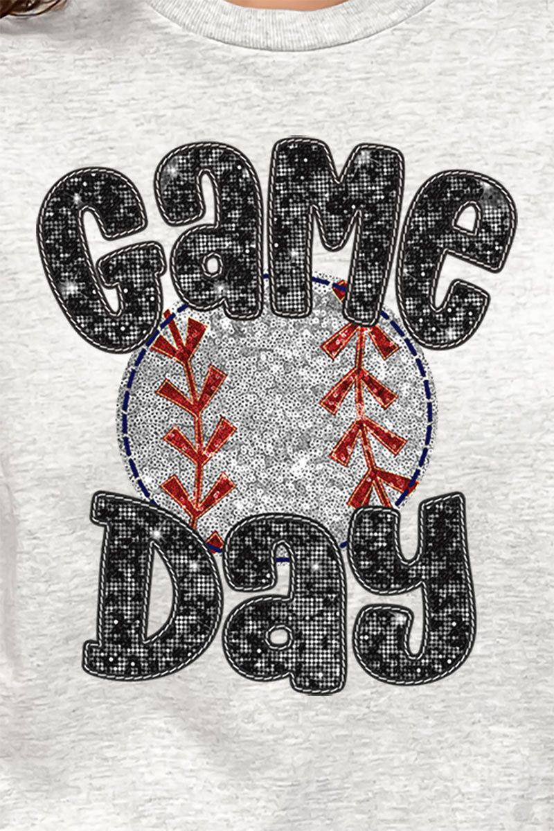 Game Day Baseball Faux Sequin Transfer Short Sleeve Relaxed Fit T-Shirt - Wholesale Accessory Market