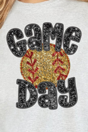 Game Day Softball Faux Sequin Transfer Short Sleeve Relaxed Fit T-Shirt - Wholesale Accessory Market