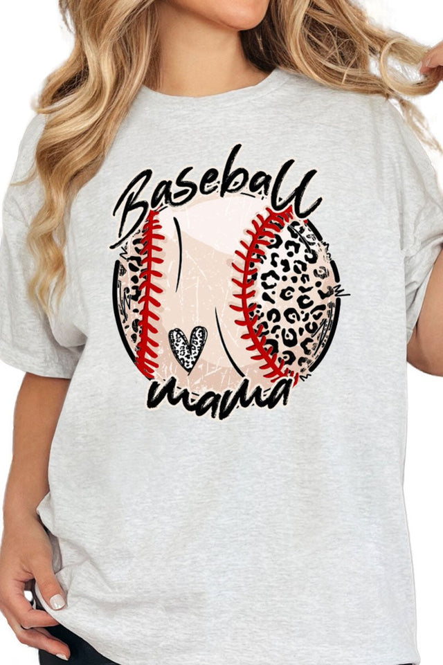 Script Leopard Baseball Mama Short Sleeve Relaxed Fit T-Shirt - Wholesale Accessory Market