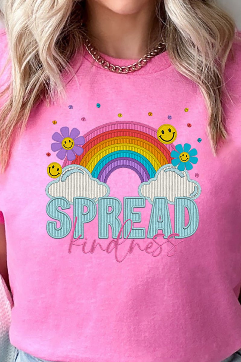 Spread Kindness Faux Embroidery Transfer Short Sleeve Relaxed Fit T-Shirt - Wholesale Accessory Market