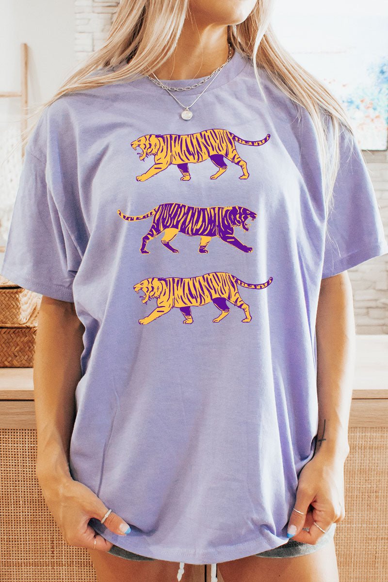 Stacked Purple Tigers Short Sleeve Relaxed Fit T-Shirt - Wholesale Accessory Market