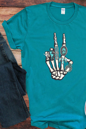 Turquoise Stacked Skeleton Short Sleeve Relaxed Fit T-Shirt - Wholesale Accessory Market