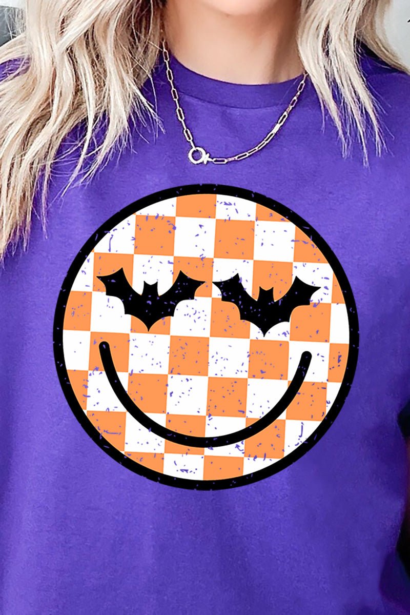 Batty Checkered Happy Face Short Sleeve Relaxed Fit T-Shirt - Wholesale Accessory Market