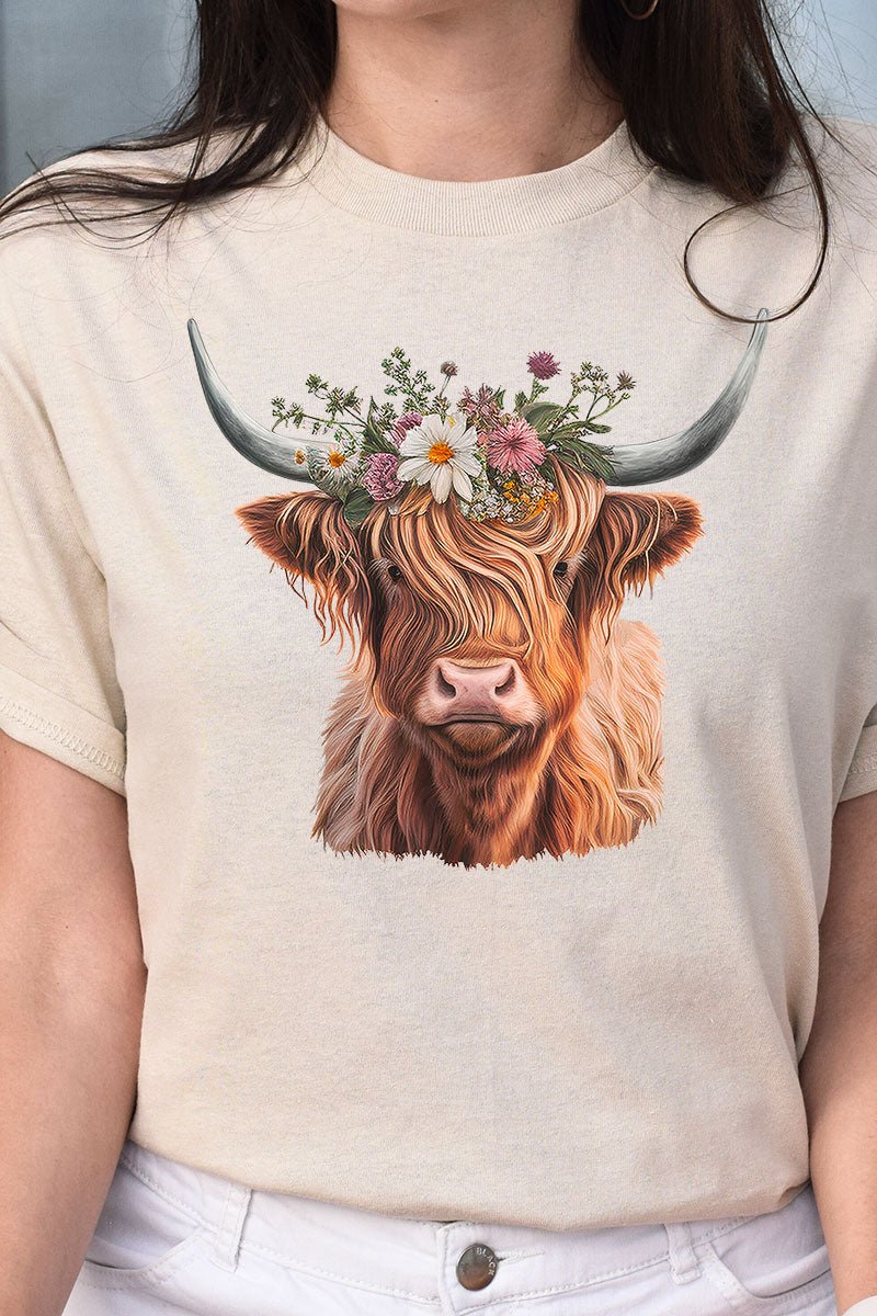 Daisy Highland Cow Short Sleeve Relaxed Fit T-Shirt - Wholesale Accessory Market