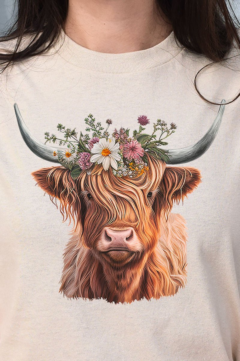 Daisy Highland Cow Short Sleeve Relaxed Fit T-Shirt - Wholesale Accessory Market