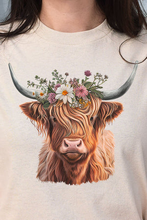 Daisy Highland Cow Short Sleeve Relaxed Fit T-Shirt - Wholesale Accessory Market