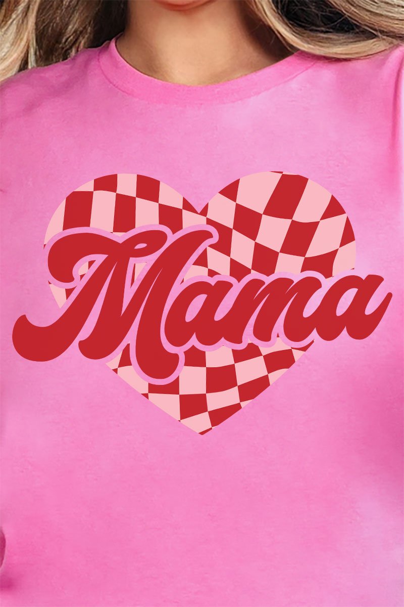 Mama Checkered Heart Short Sleeve Relaxed Fit T-Shirt - Wholesale Accessory Market