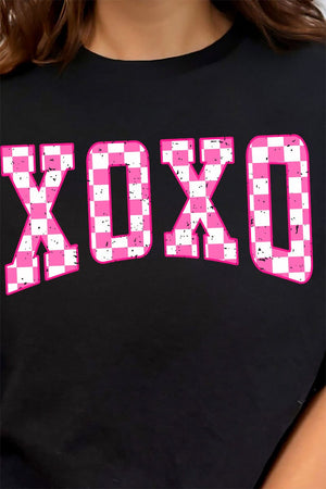 Pink Checkerboard XOXO Short Sleeve Relaxed Fit T-Shirt - Wholesale Accessory Market