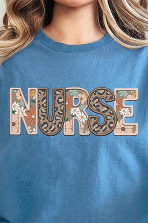 Boho Nurse Faux Embroidery Transfer Short Sleeve Relaxed Fit T-Shirt - Wholesale Accessory Market