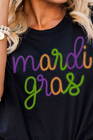 Mardi Gras Faux Tinsel Transfer Short Sleeve Relaxed Fit T-Shirt - Wholesale Accessory Market