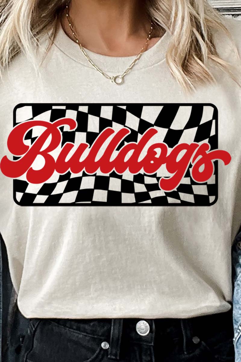 Checkered Bulldogs Red Sleeve Relaxed Fit T-Shirt - Wholesale Accessory Market