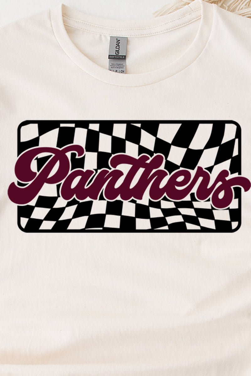 Checkered Panthers Maroon Sleeve Relaxed Fit T-Shirt - Wholesale Accessory Market