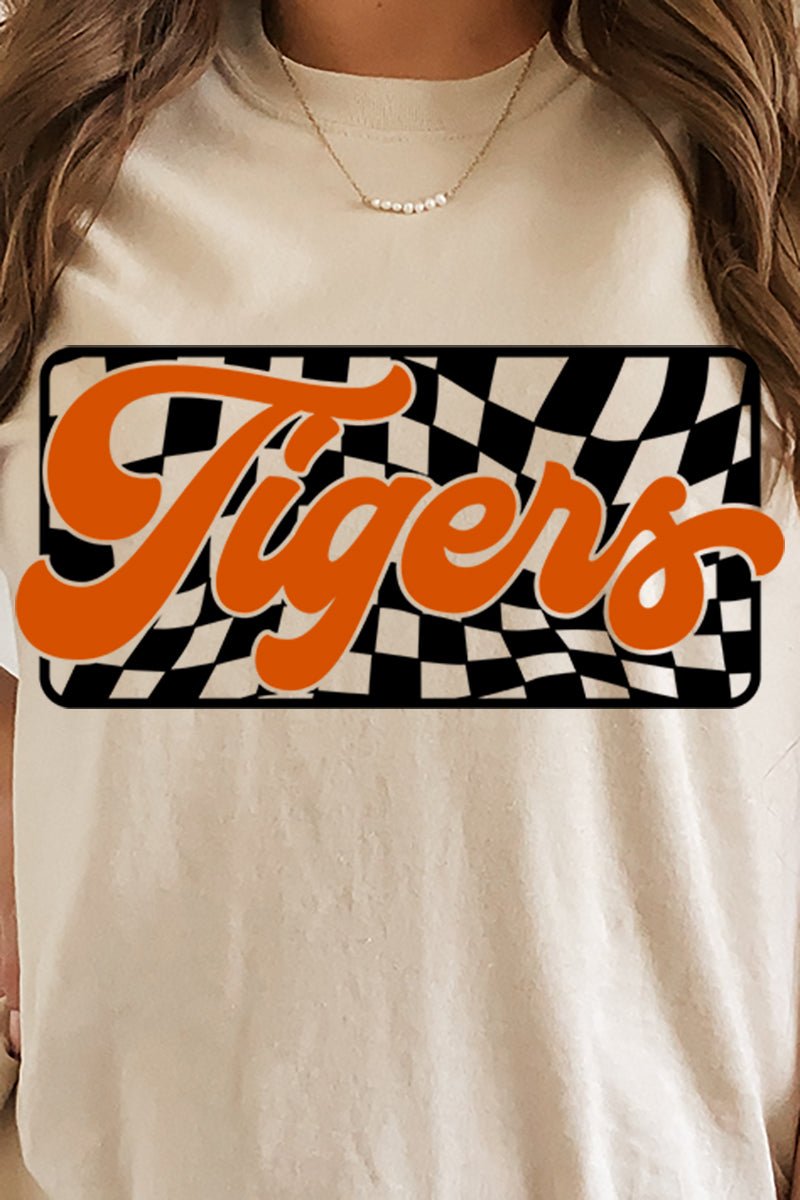 Checkered Tigers Orange Sleeve Relaxed Fit T-Shirt - Wholesale Accessory Market