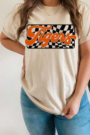 Checkered Tigers Orange Sleeve Relaxed Fit T-Shirt - Wholesale Accessory Market