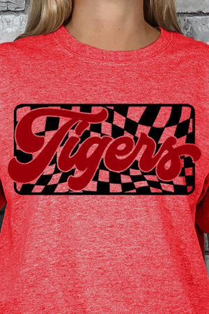 Checkered Tigers Red Sleeve Relaxed Fit T-Shirt - Wholesale Accessory Market