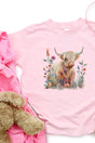 Youth Floral Highland Cow Short Sleeve Relaxed Fit T-Shirt - Wholesale Accessory Market