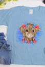 Youth Patriotic Highland Cow Short Sleeve Relaxed Fit T-Shirt - Wholesale Accessory Market