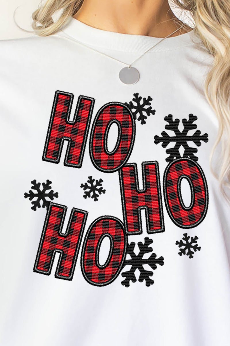 Faux Embroidery Ho Ho Ho Heavy Cotton Long Sleeve Adult T-Shirt - Wholesale Accessory Market