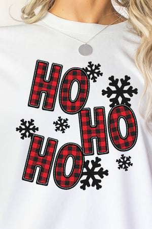 Faux Embroidery Ho Ho Ho Heavy Cotton Long Sleeve Adult T-Shirt - Wholesale Accessory Market